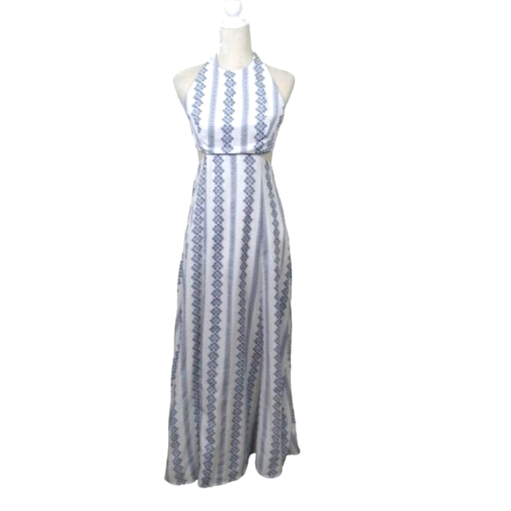 Hommage LA Dress Womens Medium Bohemian Blue Halter Maxi Ladies Cut Out Backless - Picture 6 of 15